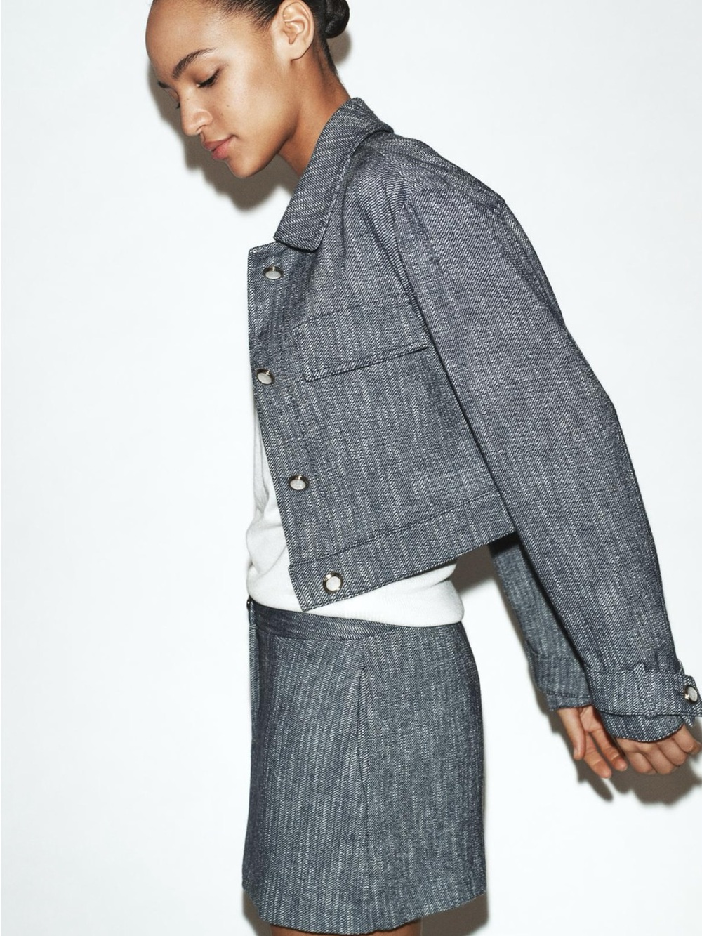 Zara Cropped Charcoal Denim Jacket